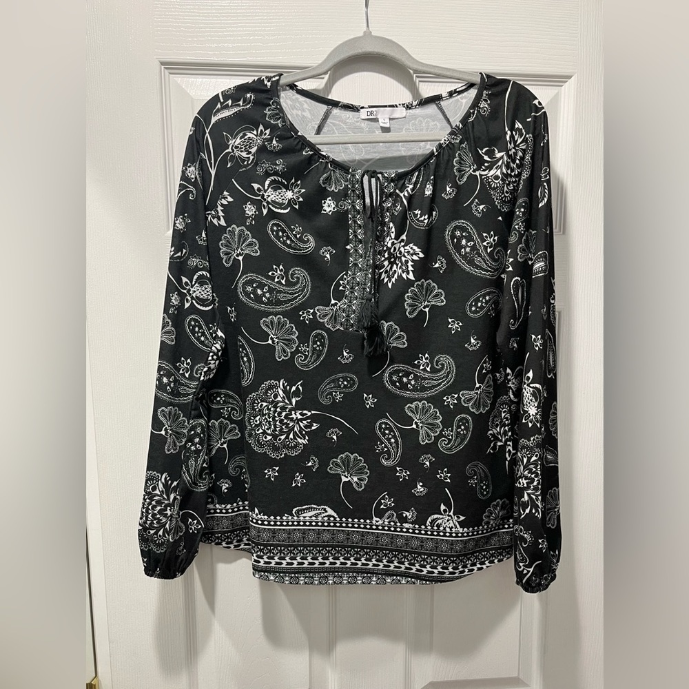 bohemian Tunic Blouse Small black & white